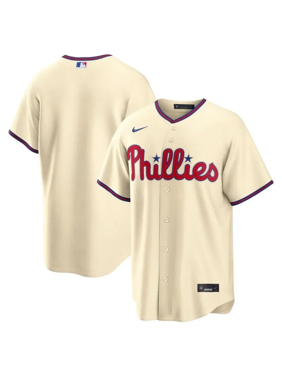 Мужская бейсбольная джерси с коротким рукавом, модель Alternate 3, Philadelphia Phillies Nike — изображение 1 из 3, бежевый
