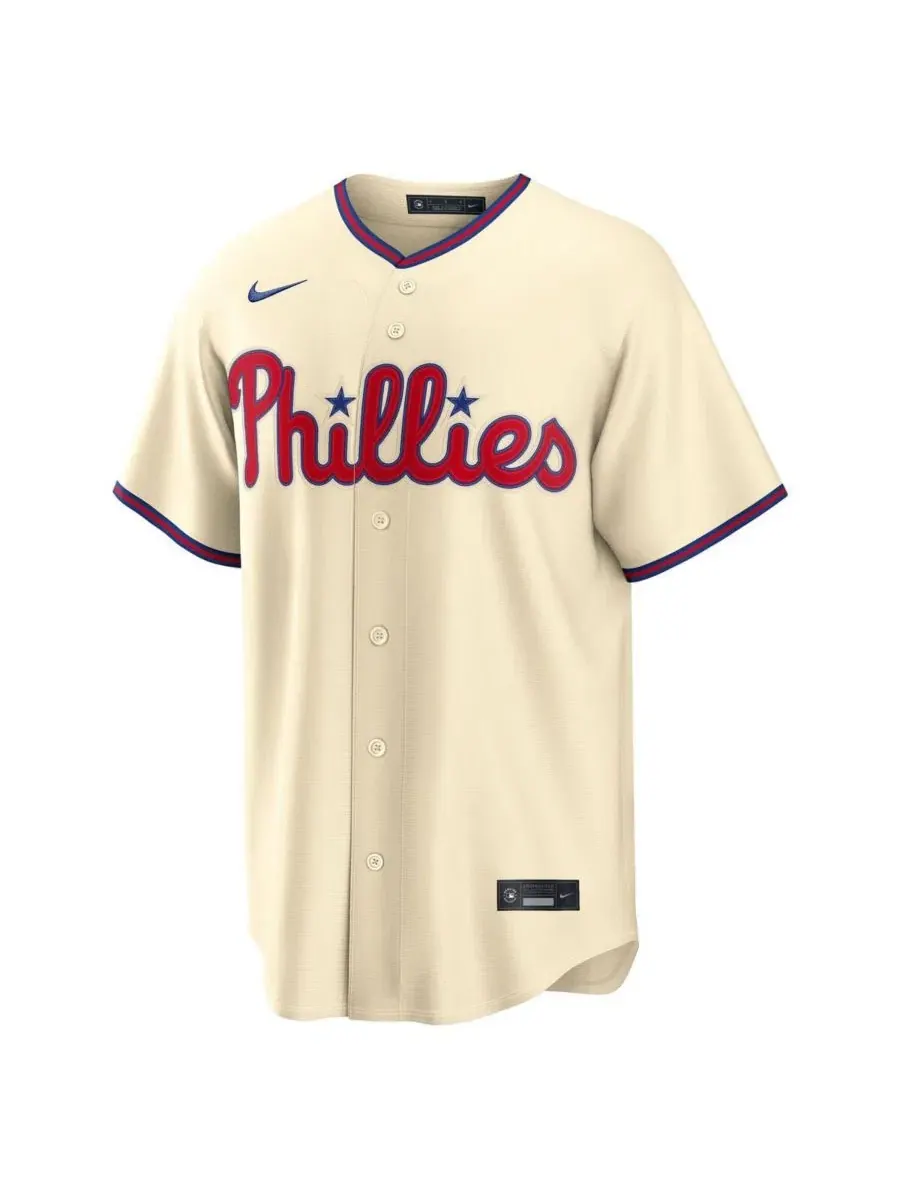 Мужская бейсбольная джерси с коротким рукавом, модель Alternate 3, Philadelphia Phillies Nike — изображение 2 из 3, бежевый