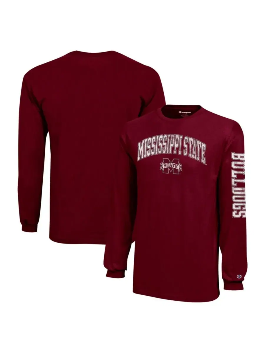 Футболка с длинным рукавом с принтом Mississippi State Bulldogs Distressed Arch Over Logo Champion — изображение 1 из 3