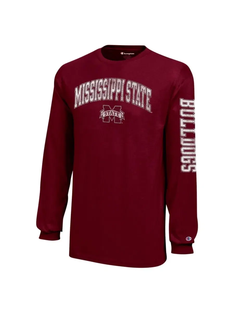 Футболка с длинным рукавом с принтом Mississippi State Bulldogs Distressed Arch Over Logo Champion — изображение 2 из 3
