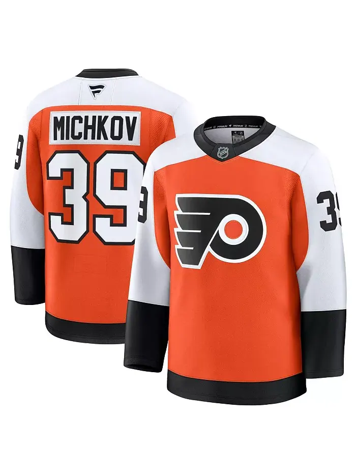 Мужская футболка Матвея Мичкова Orange Philadelphia Flyers Home Premium Джерси Fanatics — изображение 1 из 3