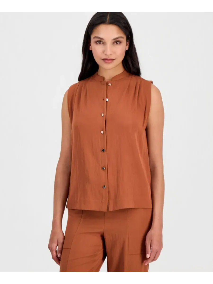 Блузка без рукавов с воротником-стойкой Anne Klein, Cedar Spice — изображение 1 из 5