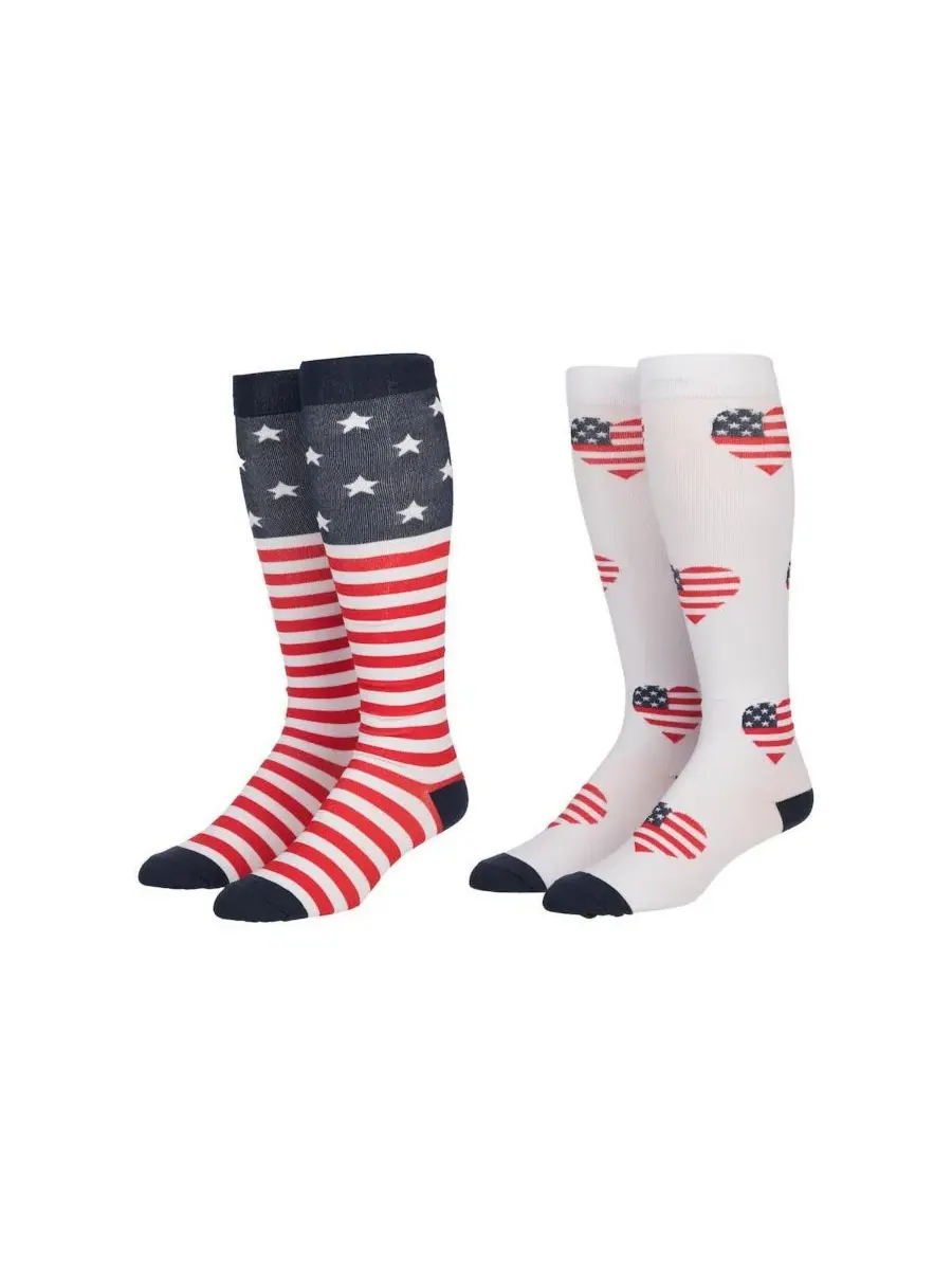 Носки высокие с принтом флага и сердечек, модель Flag & Patriotic Hearts Generic, Flag & Patriotic — без цвета