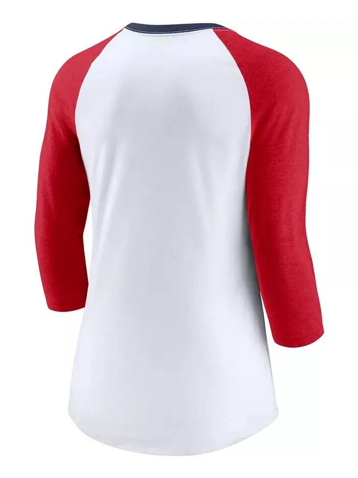 Женская белая, меланжевая красная футболка Washington Nationals Color Split Tri-Blend с рукавом 3/4 — изображение 2 из 3