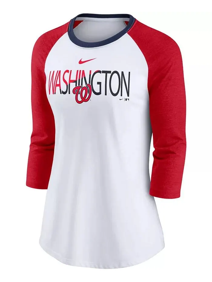 Женская белая, меланжевая красная футболка Washington Nationals Color Split Tri-Blend с рукавом 3/4 — изображение 3 из 3