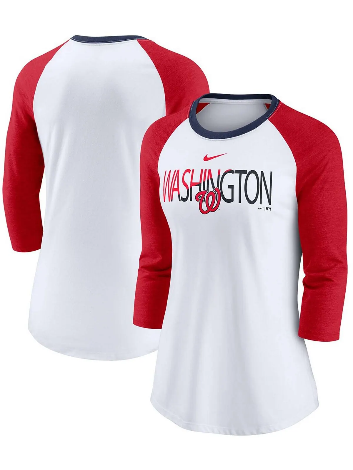 Женская белая красная футболка реглан с цветным разделением цветов Washington Nationals и рукавами — изображение 1 из 3