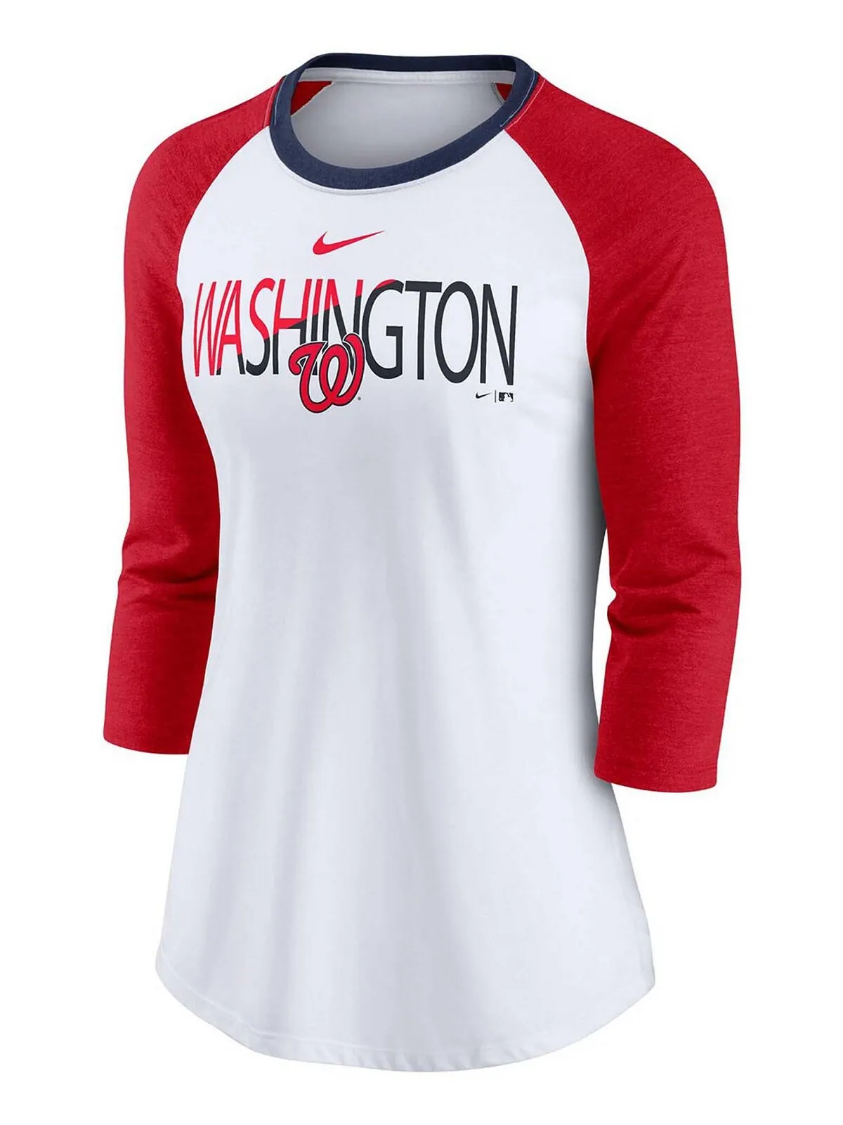 Женская белая красная футболка реглан с цветным разделением цветов Washington Nationals и рукавами — изображение 3 из 3