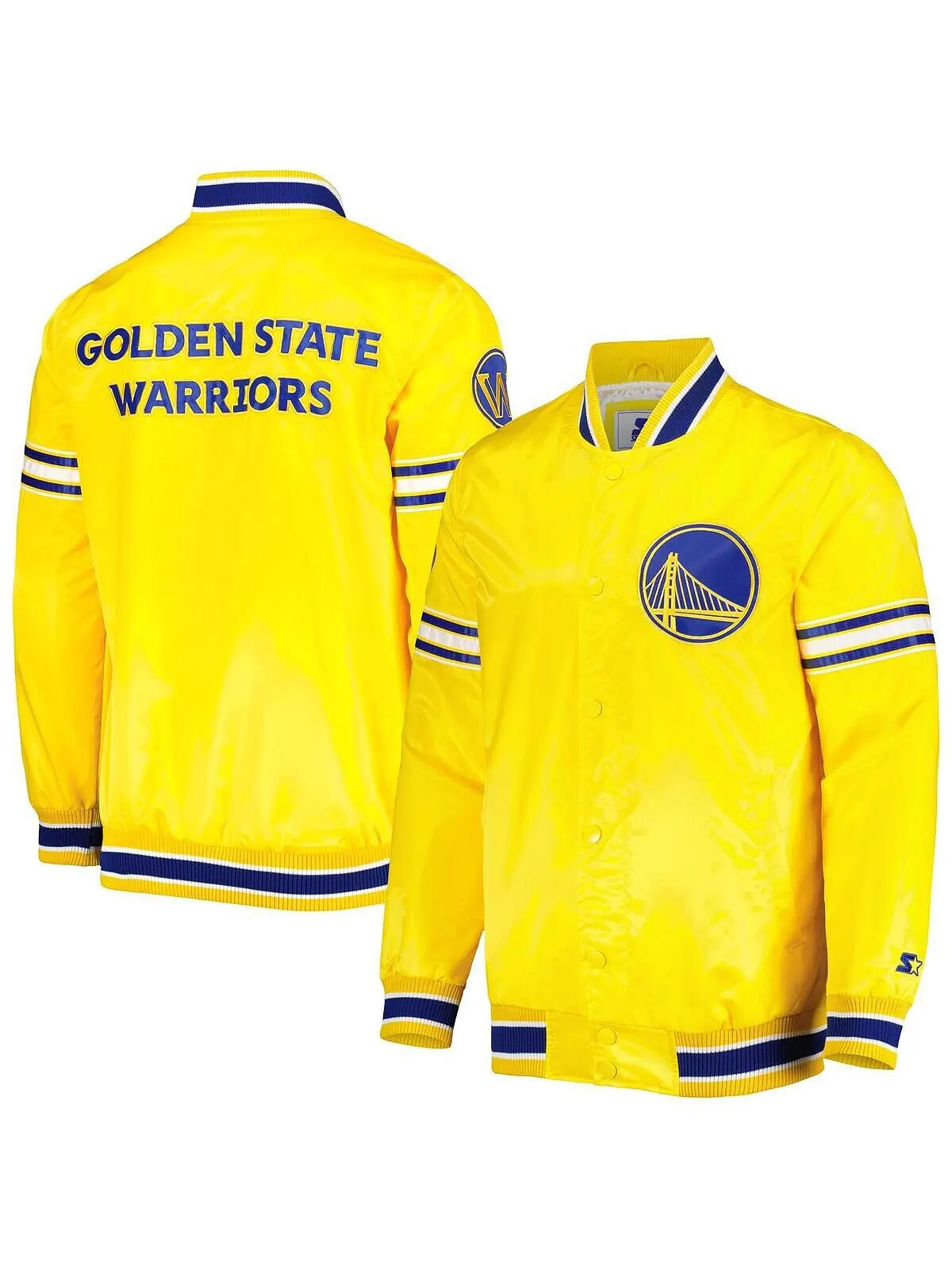Мужская атласная университетская куртка с длинными кнопками Golden State Warriors Slider
