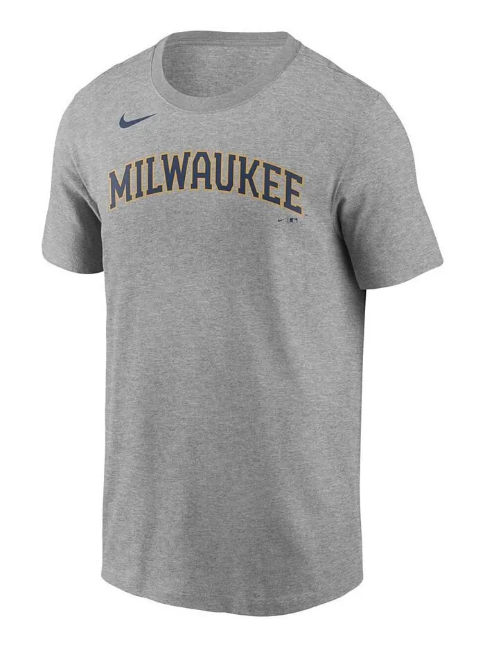 Мужская футболка Christian Yelich Grey Milwaukee Brewers с именем и номером Nike — изображение 2 из 3, серый
