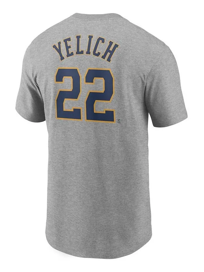 Мужская футболка Christian Yelich Grey Milwaukee Brewers с именем и номером Nike — изображение 3 из 3, серый