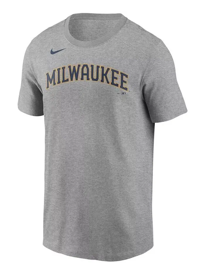 Мужская футболка Christian Yelich Grey Milwaukee Brewers с именем и номером Nike — изображение 2 из 3