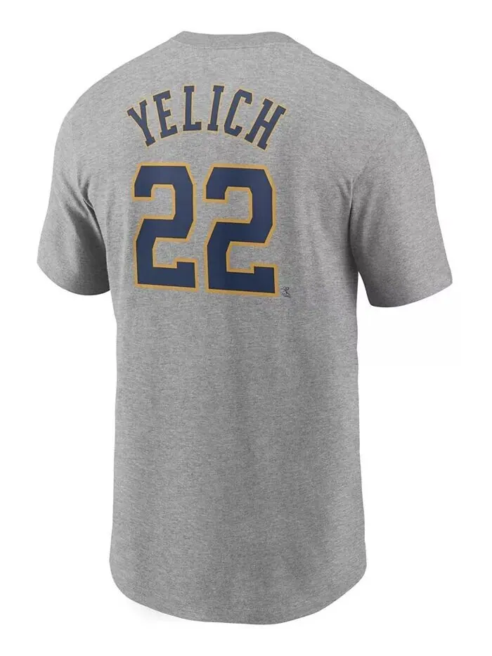 Мужская футболка Christian Yelich Grey Milwaukee Brewers с именем и номером Nike — изображение 3 из 3