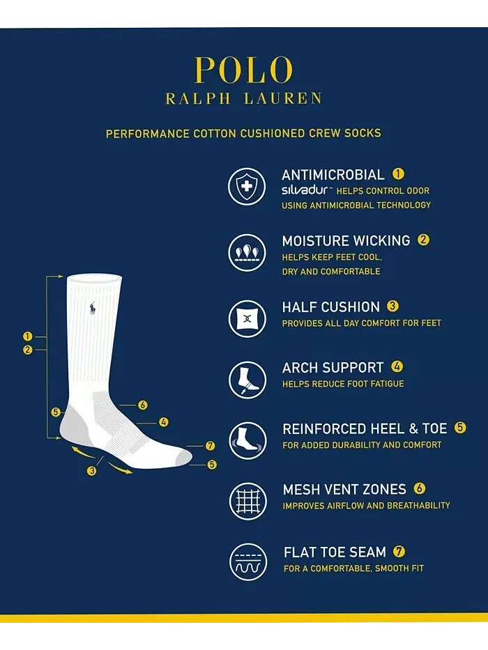 Мужские носки Performance Colorful Crew Socks, 6 пар Polo Ralph Lauren — изображение 4 из 4