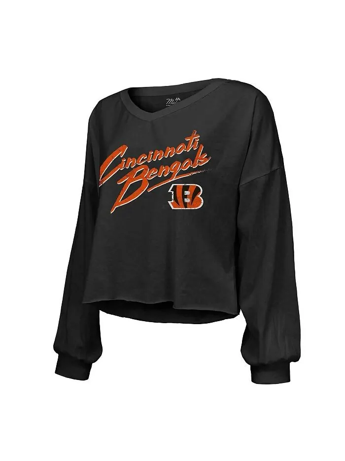 Женская футболка с открытыми плечами и надписью «Cincinnati Bengals», черная рваная футболка с — изображение 2 из 3, черный