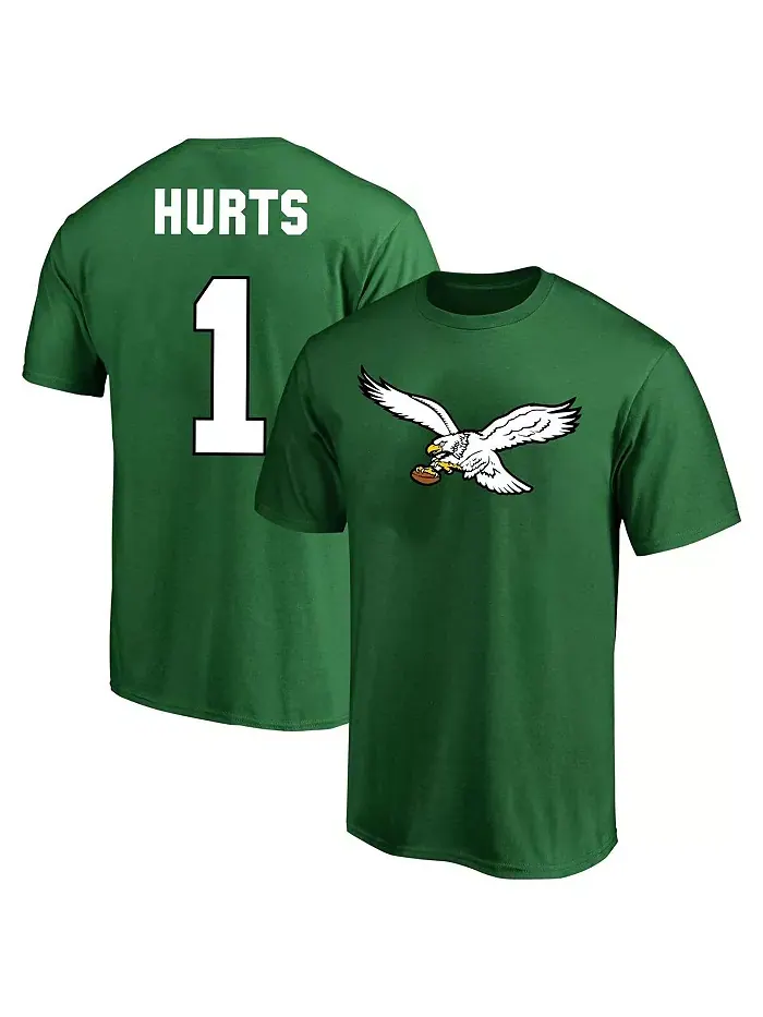 Мужская футболка Jalen Hurts Kelly Green Philadelphia Eagles Big and Tall с именем и номером игрока — изображение 1 из 3