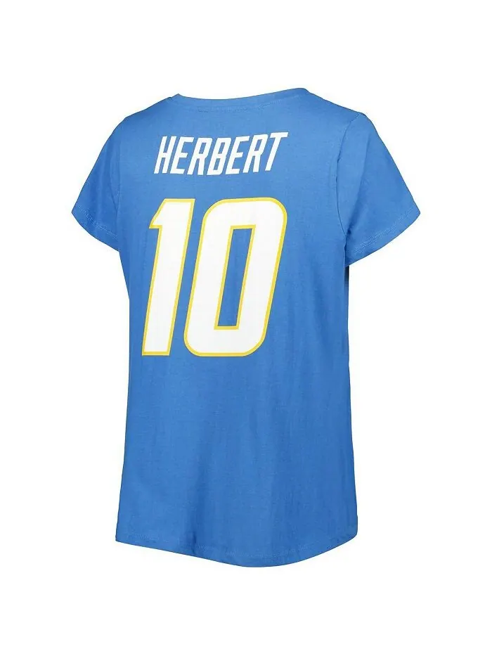 Женская фирменная футболка Justin Herbert Powder Blue Los Angeles Chargers размера плюс с именем и — изображение 2 из 3