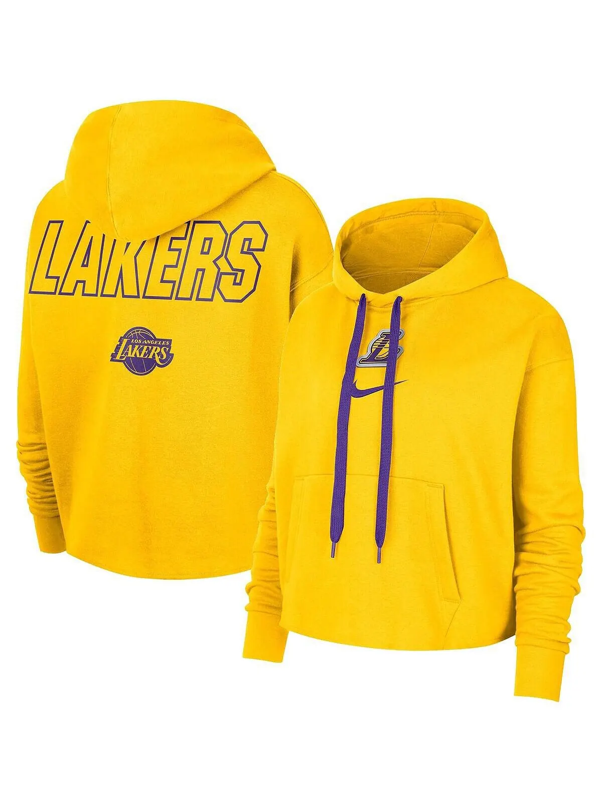 Женский укороченный пуловер с капюшоном Los Angeles Lakers Courtside цвета золотого цвета Nike — изображение 1 из 3