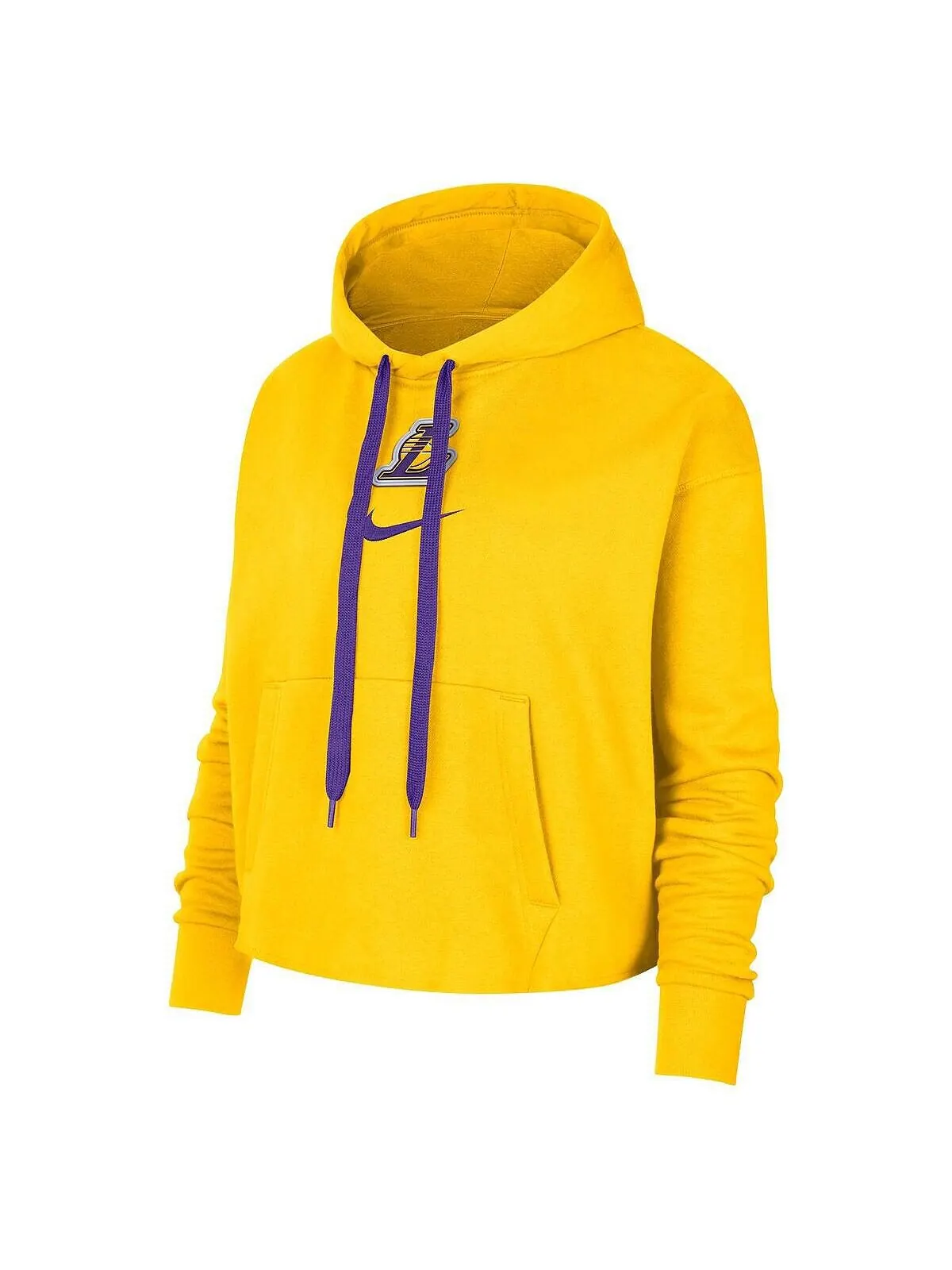 Женский укороченный пуловер с капюшоном Los Angeles Lakers Courtside цвета золотого цвета Nike — изображение 2 из 3