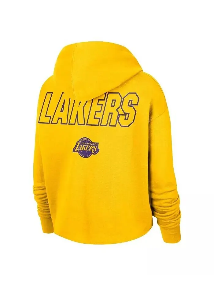Женский укороченный пуловер с капюшоном Los Angeles Lakers Courtside цвета золотого цвета Nike — изображение 3 из 3