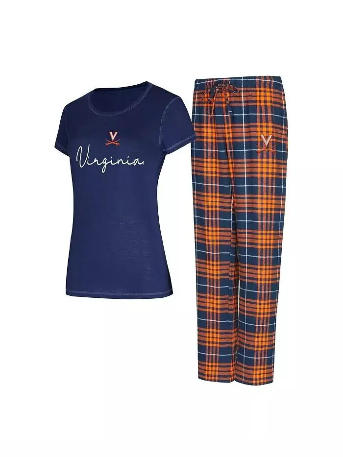 Женская футболка Navy Virginia Cavaliers Vector, фланелевые брюки, комплект для сна Concepts Sport — изображение 1 из 3