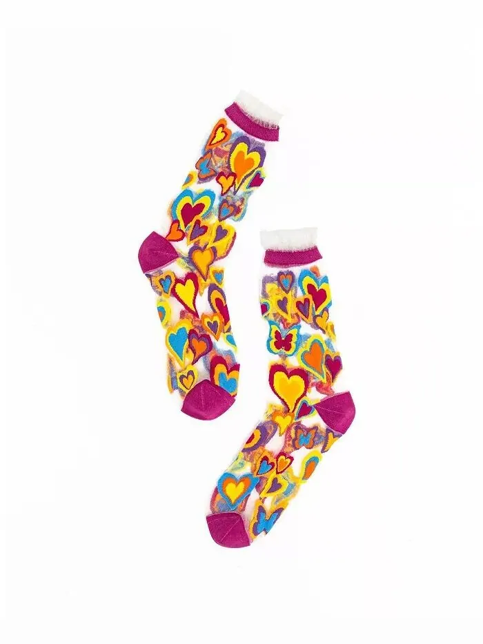 Женские прозрачные носки с рюшами и сердечками Y2K Sock Candy