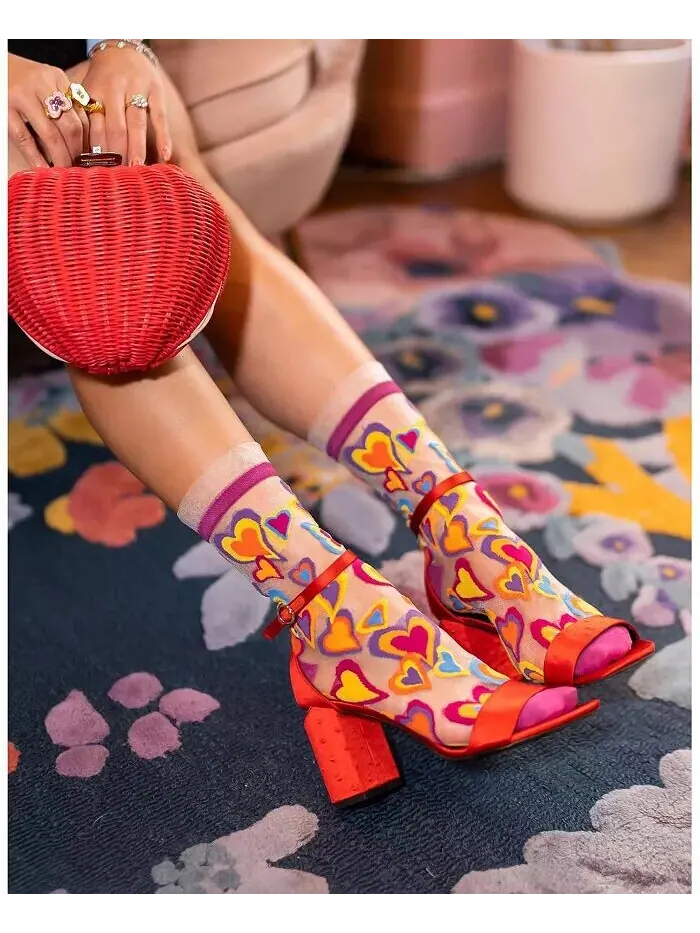 Женские прозрачные носки с рюшами и сердечками Y2K Sock Candy — изображение 2 из 3