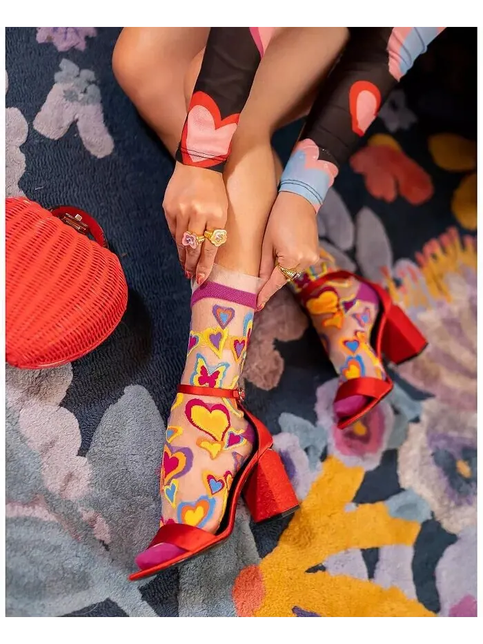 Женские прозрачные носки с рюшами и сердечками Y2K Sock Candy — изображение 3 из 3