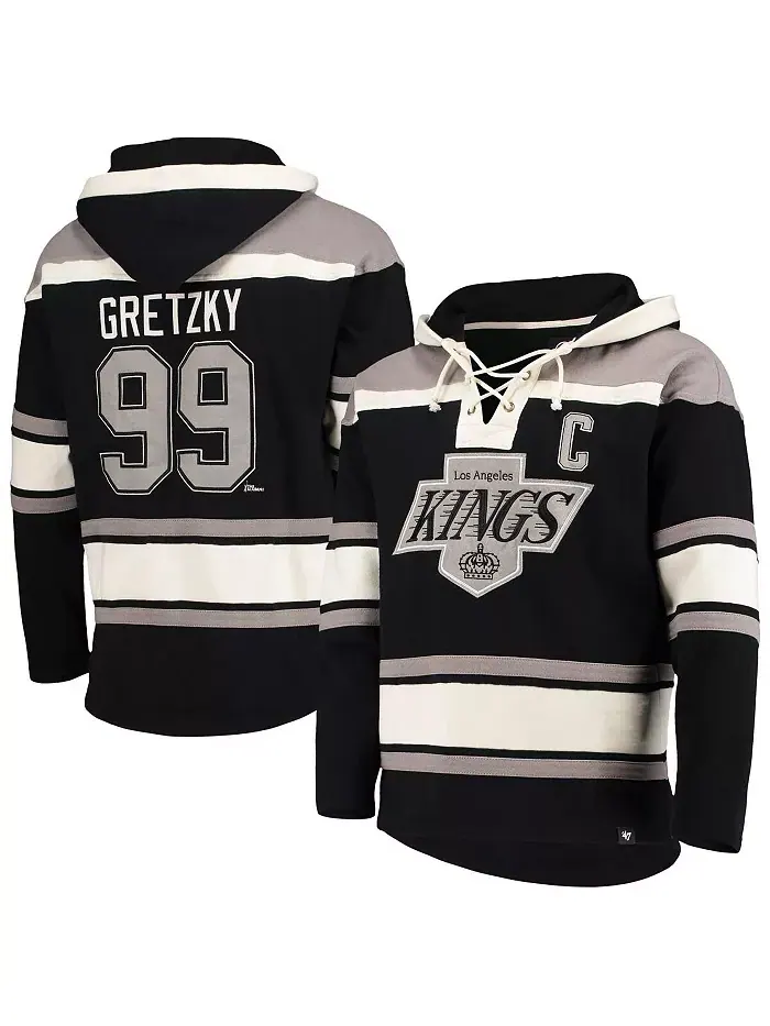 Мужская черная толстовка с капюшоном на шнурках Los Angeles Kings с именем и номером Уэйна Гретцки — изображение 1 из 4