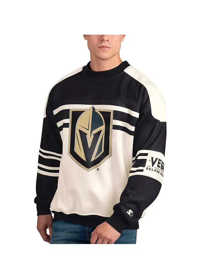 Мужской белый флисовый свитшот с круглым вырезом Vegas Golden Knights Defense Starter — изображение 1 из 2