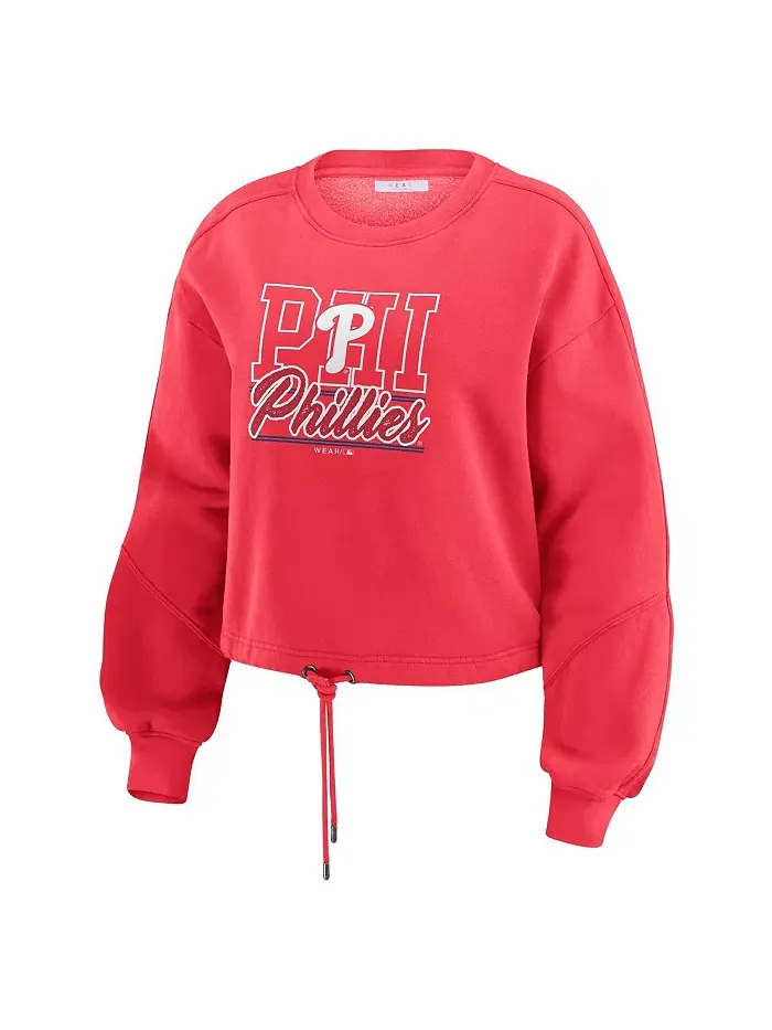 Женский красный комплект одежды Philadelphia Phillies из выстиранного флиса с толстовкой и шортами — изображение 2 из 5