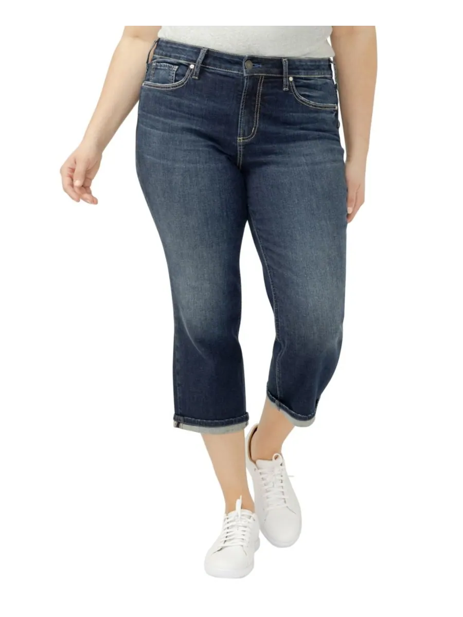 Джинсы-капри Suki Plus Size со средней посадкой и облегающим силуэтом для полных женщин Silver