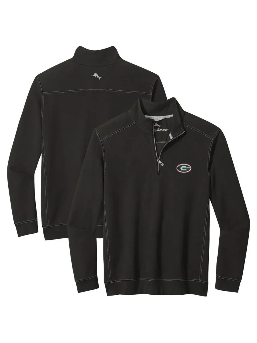 Tommy Bahama Мужская черная куртка с половинной молнией Georgia Bulldogs Montego Bay — изображение 1 из 3, черный
