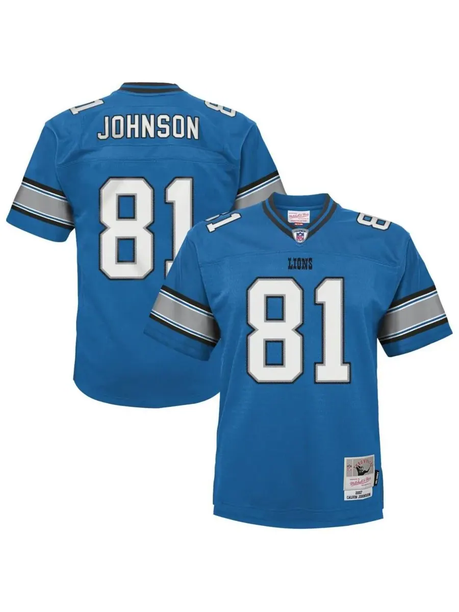 Mitchell & Ness Детская футболка Calvin Johnson Blue Detroit Lions Legacy Replica Jersey — изображение 1 из 3, синий