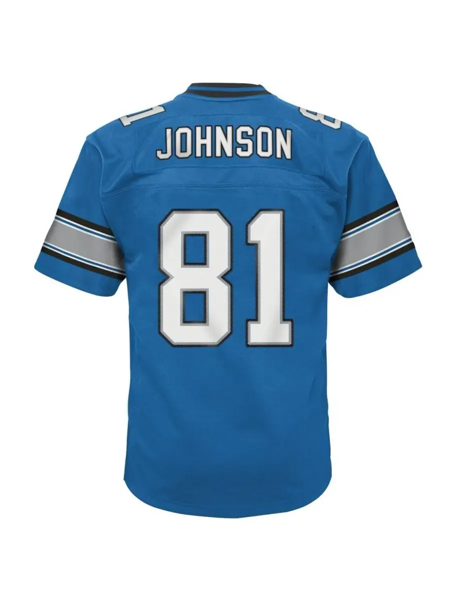 Mitchell & Ness Детская футболка Calvin Johnson Blue Detroit Lions Legacy Replica Jersey — изображение 2 из 3, синий