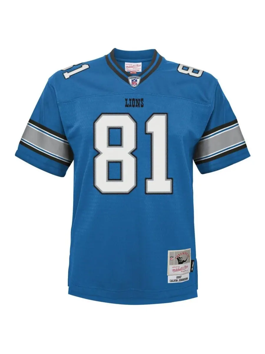 Mitchell & Ness Детская футболка Calvin Johnson Blue Detroit Lions Legacy Replica Jersey — изображение 3 из 3, синий