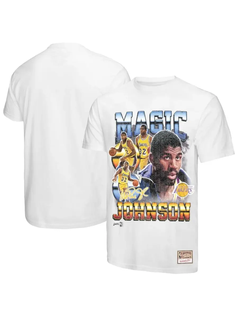 Mitchell & Ness Мужская белая футболка Magic Johnson Los Angeles Lakers с коллажем в честь команды — изображение 1 из 3