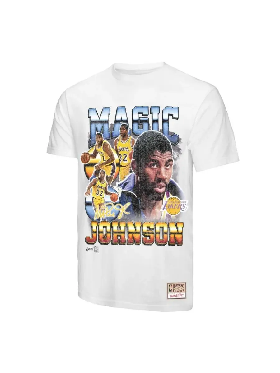Mitchell & Ness Мужская белая футболка Magic Johnson Los Angeles Lakers с коллажем в честь команды — изображение 2 из 3
