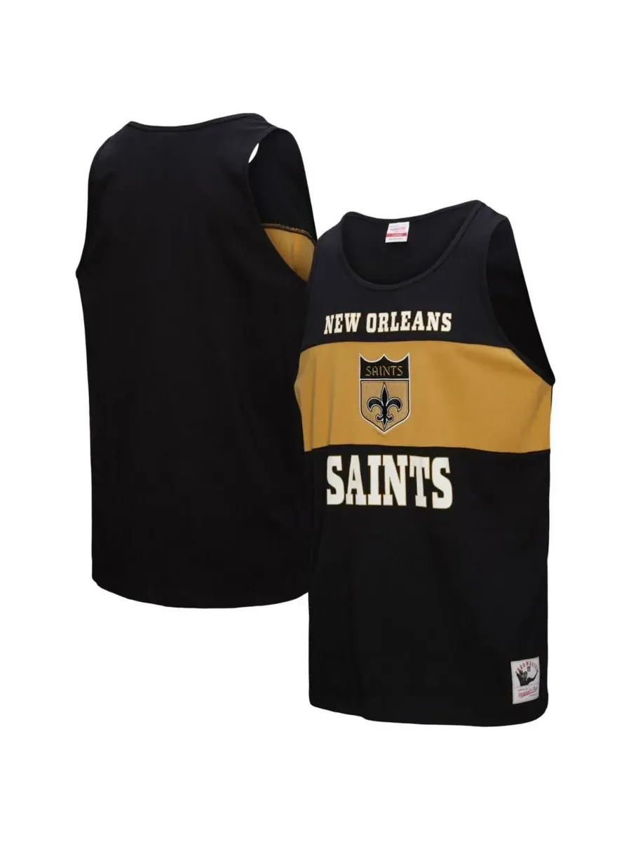 Mitchell & Ness Мужская черная майка New Orleans Saints в стиле ретро с цветными блоками — изображение 1 из 3, черный