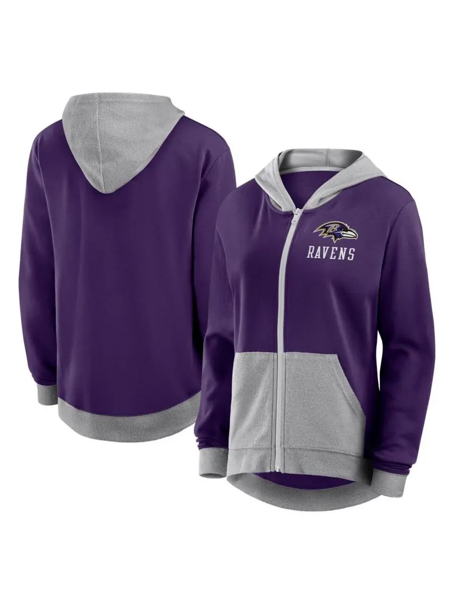Logo Athletic Женская фиолетовая толстовка на молнии Baltimore Ravens Hit It из французской — фиолетовый