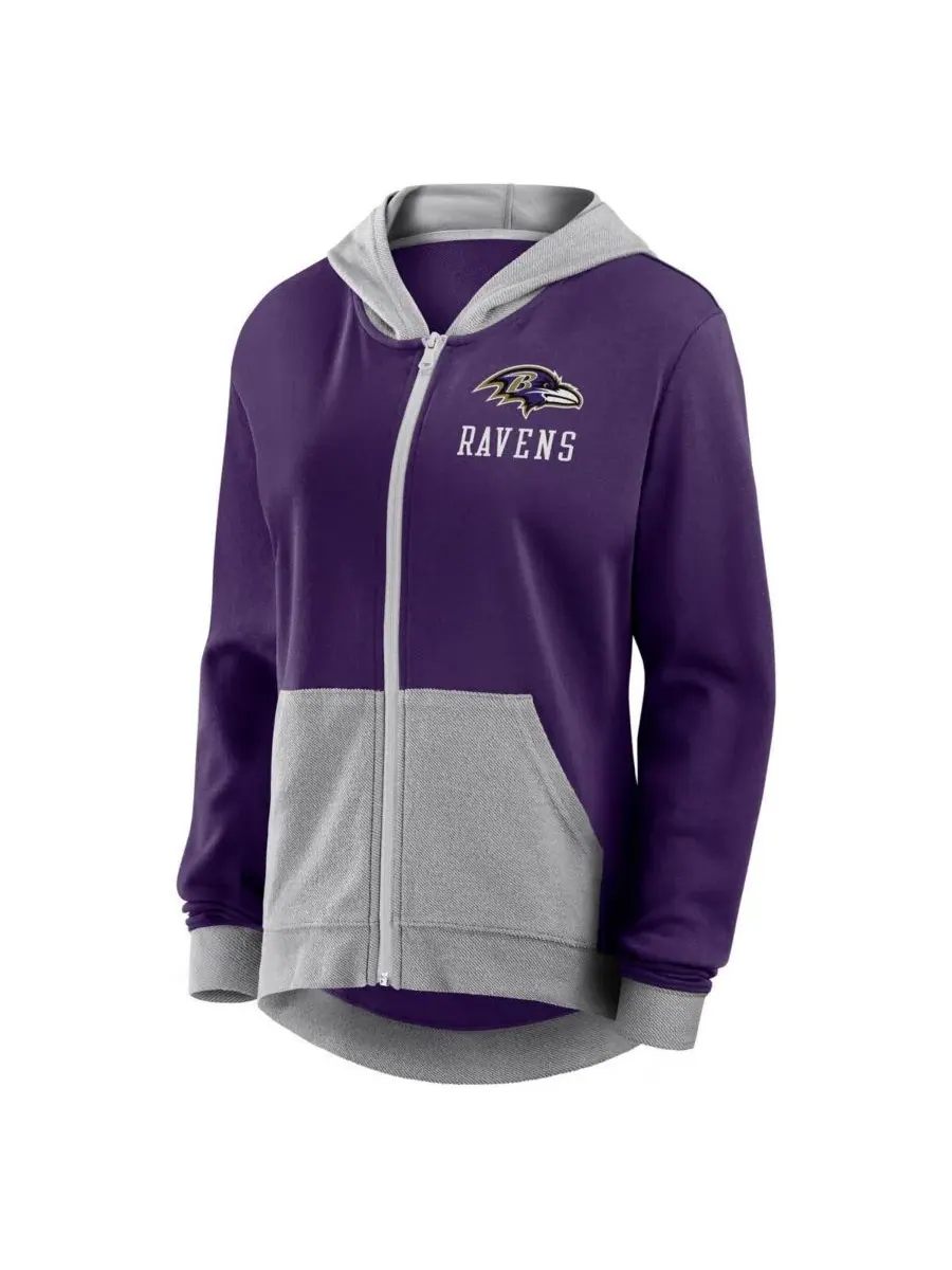 Logo Athletic Женская фиолетовая толстовка на молнии Baltimore Ravens Hit It из французской — изображение 2 из 3, фиолетовый