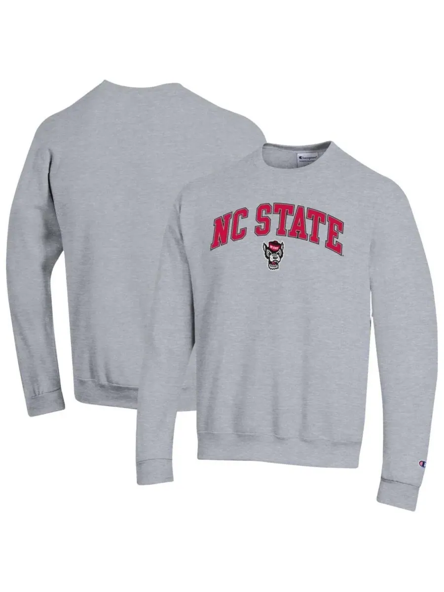 Champion Мужская толстовка-пуловер серого цвета с логотипом NC State Wolfpack Arch Over Logo — изображение 1 из 3, серый
