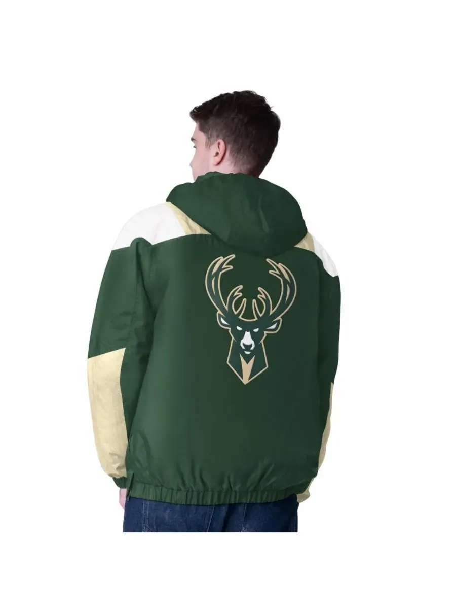 Starter Мужская куртка-пуловер Milwaukee Bucks Charger с половинной молнией — изображение 2 из 2, зеленый кремовый