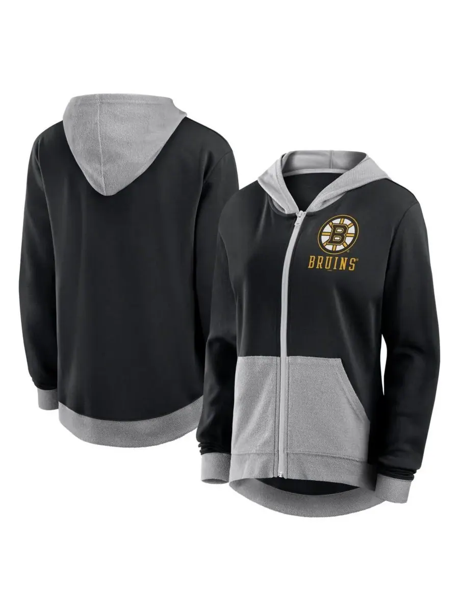Logo Athletic Женская черная толстовка на молнии Boston Bruins Hit It из французской махровой ткани — черный