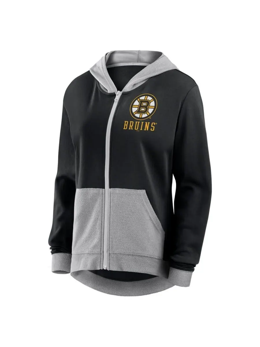 Logo Athletic Женская черная толстовка на молнии Boston Bruins Hit It из французской махровой ткани — изображение 3 из 3