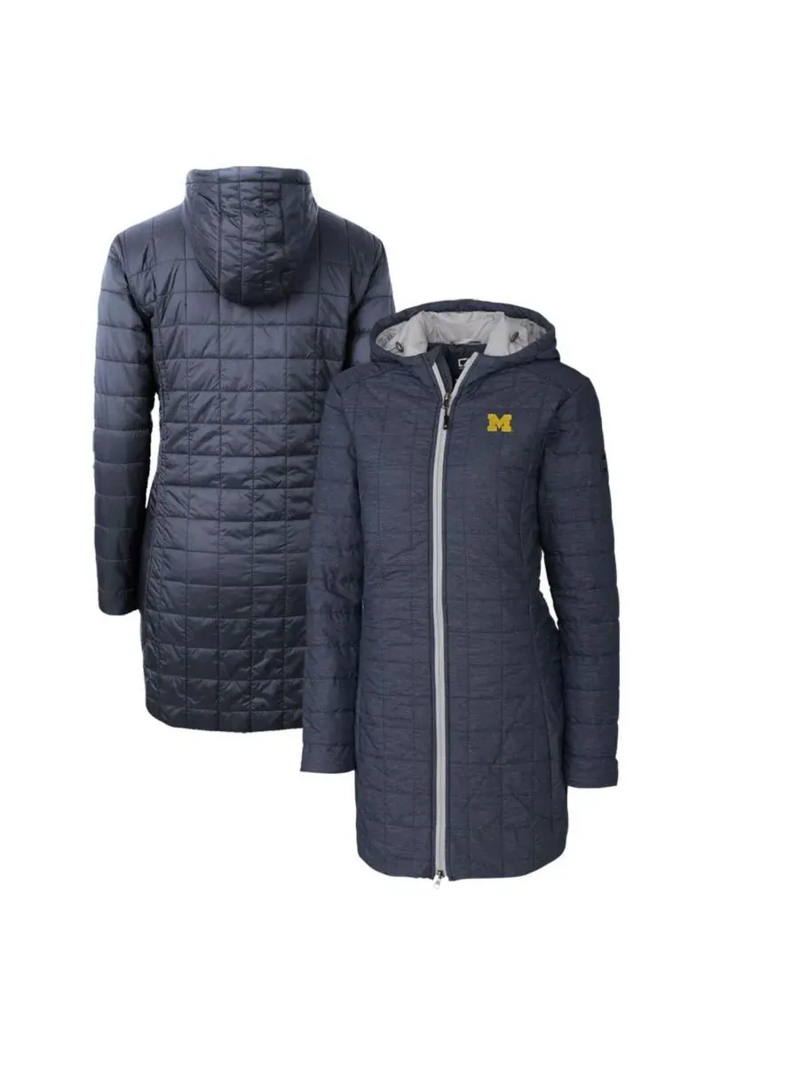 Cutter & Buck Женская куртка с капюшоном Heather Navy Michigan Wolverines Rainier PrimaLoft Eco — изображение 1 из 3