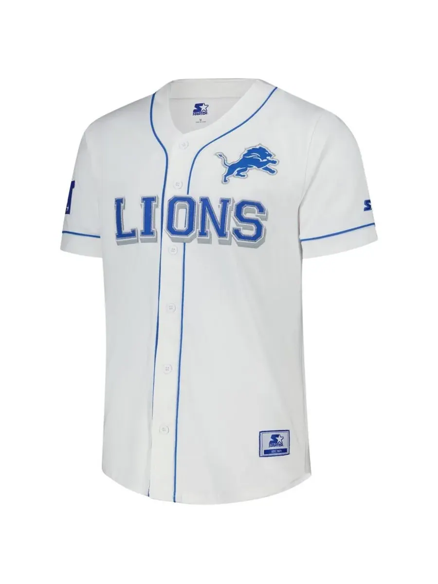 Starter Мужская белая бейсбольная майка Detroit Lions Relay с застежкой на все пуговицы — изображение 2 из 3, белый