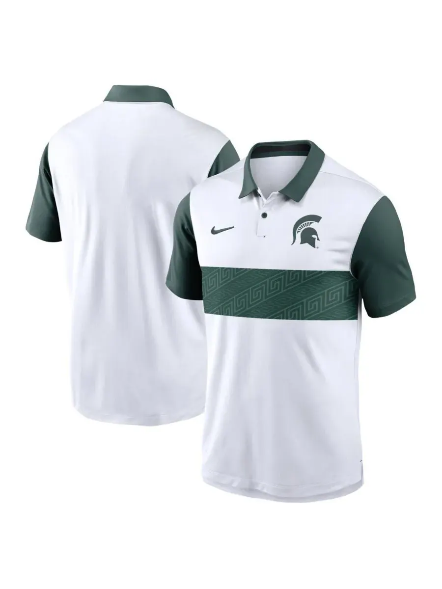 Nike Мужская белая поло Michigan State Spartans Primetime Campus Vapor Performance — изображение 1 из 3, белый зеленый