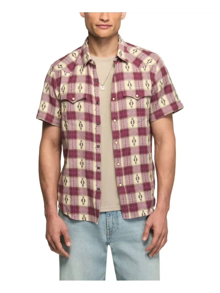 Рубашка с коротким рукавом Mesa Western Jacquard Lucky Brand, Magenta Plaid — изображение 1 из 7