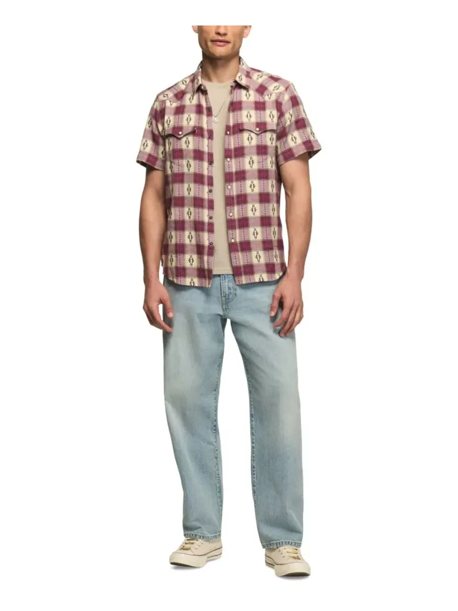 Рубашка с коротким рукавом Mesa Western Jacquard Lucky Brand, Magenta Plaid — изображение 2 из 7