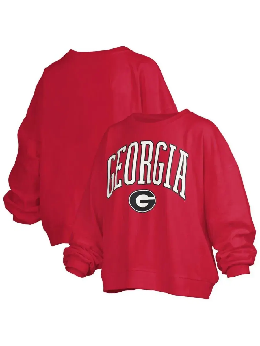Женская красная толстовка-пуловер Georgia Bulldogs Janise Arch Over Logo Waist Length Oversized — изображение 1 из 3, красный